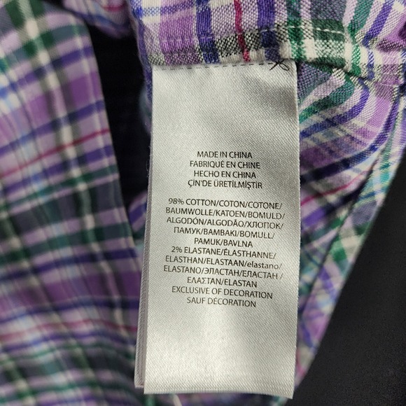 Ralph Lauren Mens Slim Fit Stretch Oxford Shirt Purple Green Plaid Small S - Picture 4 of 8